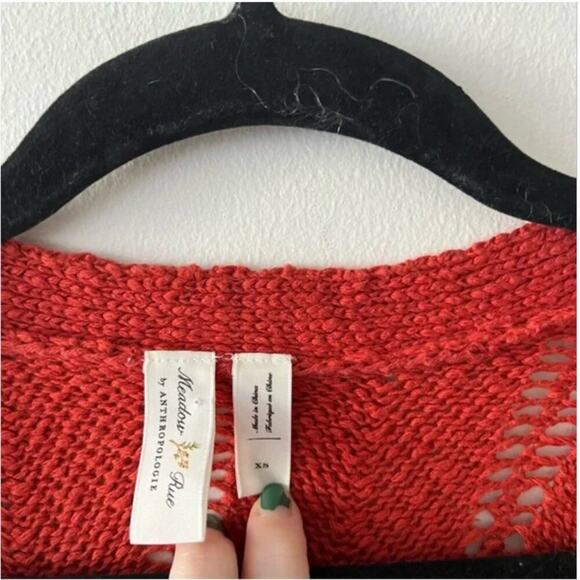 Anthropologie Meadow Rue Priscilla Rust Pointelle Belted Cardigan - Picture 5 of 6